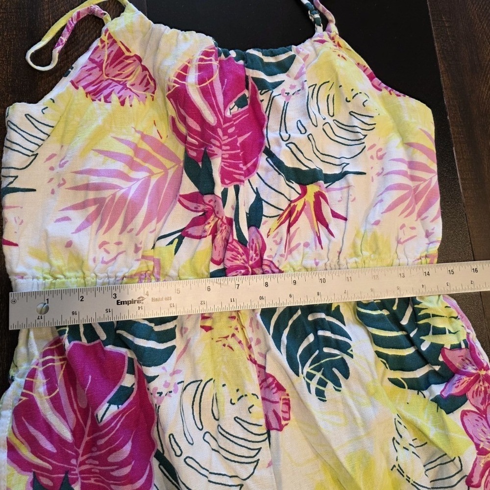 Nicole Miller Romper Jumpsuit Multicolor Tropical Palm Floral Linen Blend Medium - Picture 10 of 11